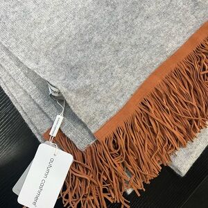 Autumn Real Cashmere Gray Wrap with Brown Suede Fringe